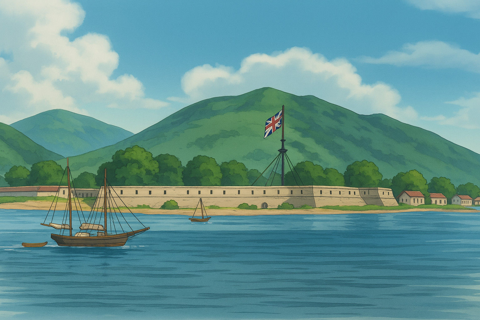 Coastal Fortress with Sailboats